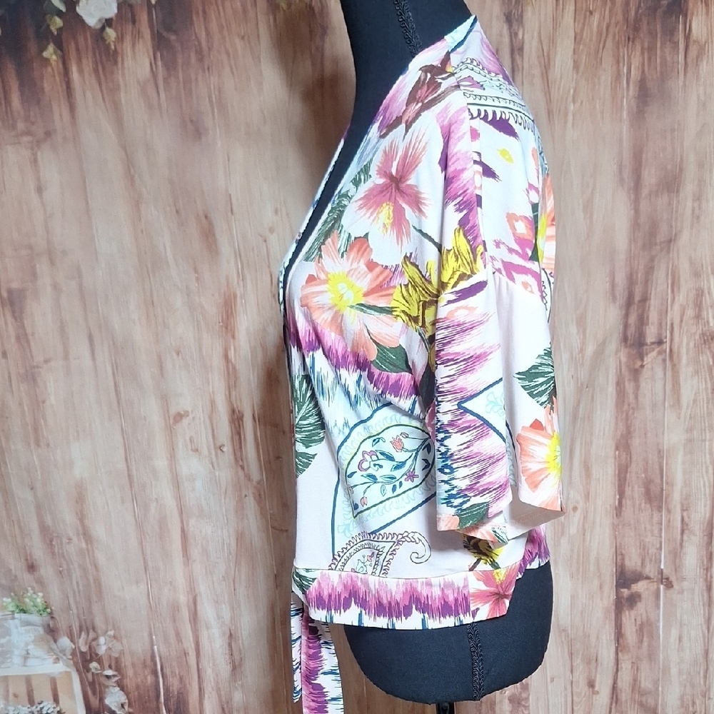 Chico's Multicolor Floral Tie-Front Top - Picture 2 of 5